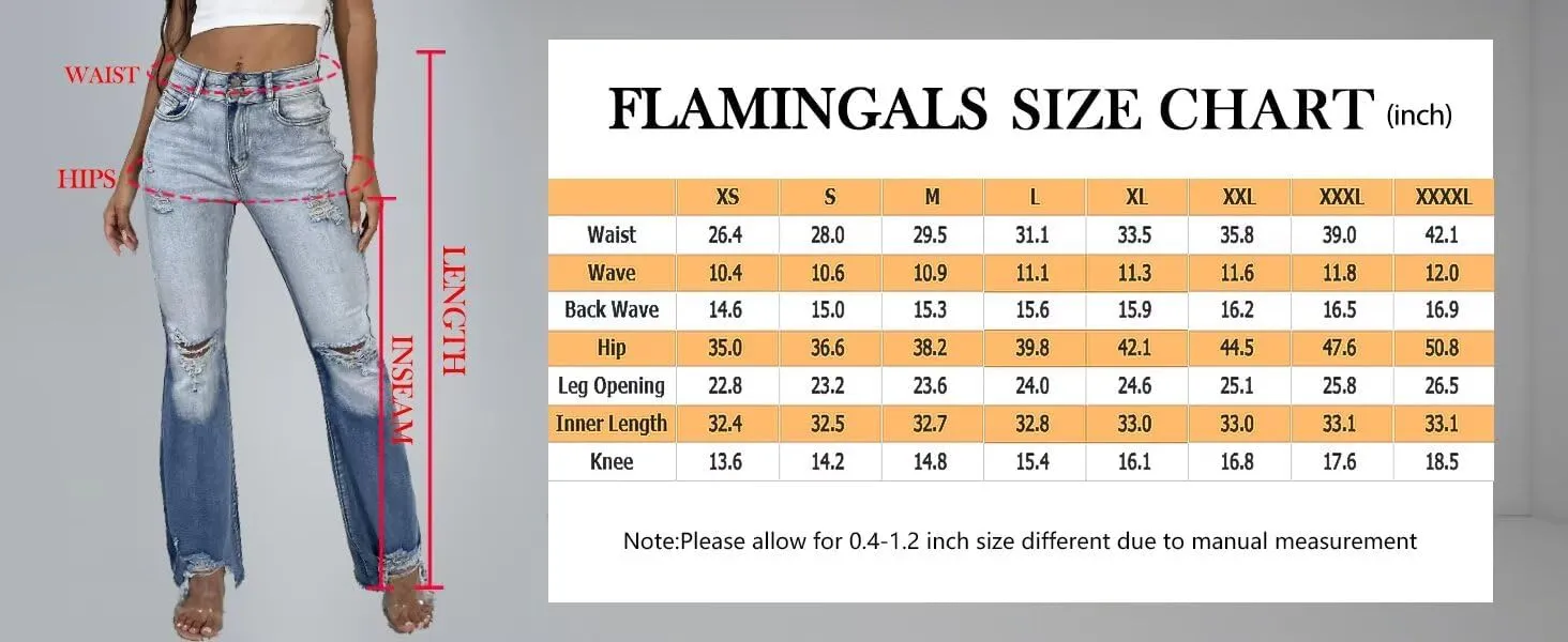 Flamingals Flare Bell Bottom Jeans for Women Raw Hem High Waist