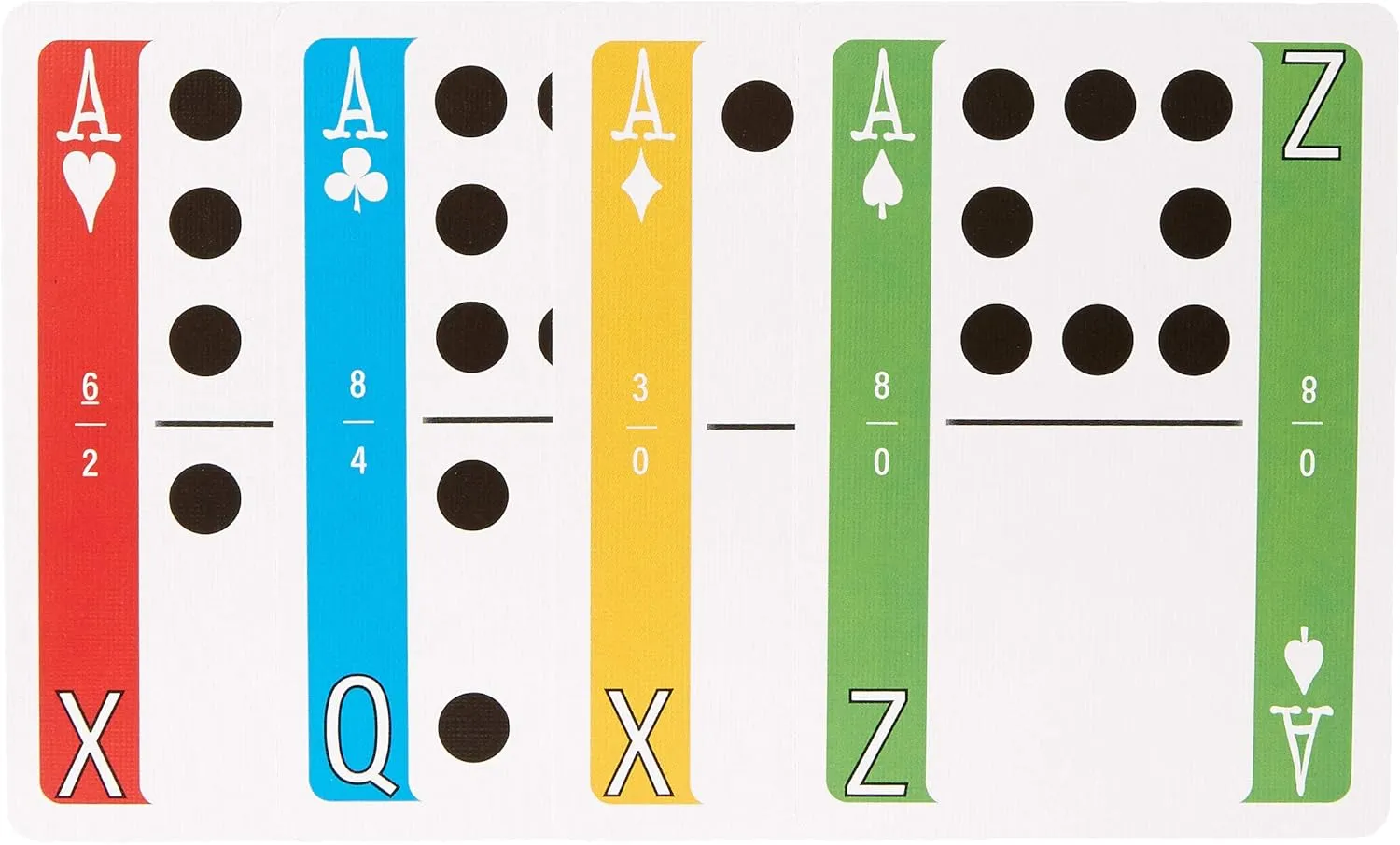 Flex Deck All in One Games Playing Cards White Box, 4 Color Border, Double Nine Dominoes, Letter Games, Unique Card Games for Families, Travelers, Campers, Educators and Others.