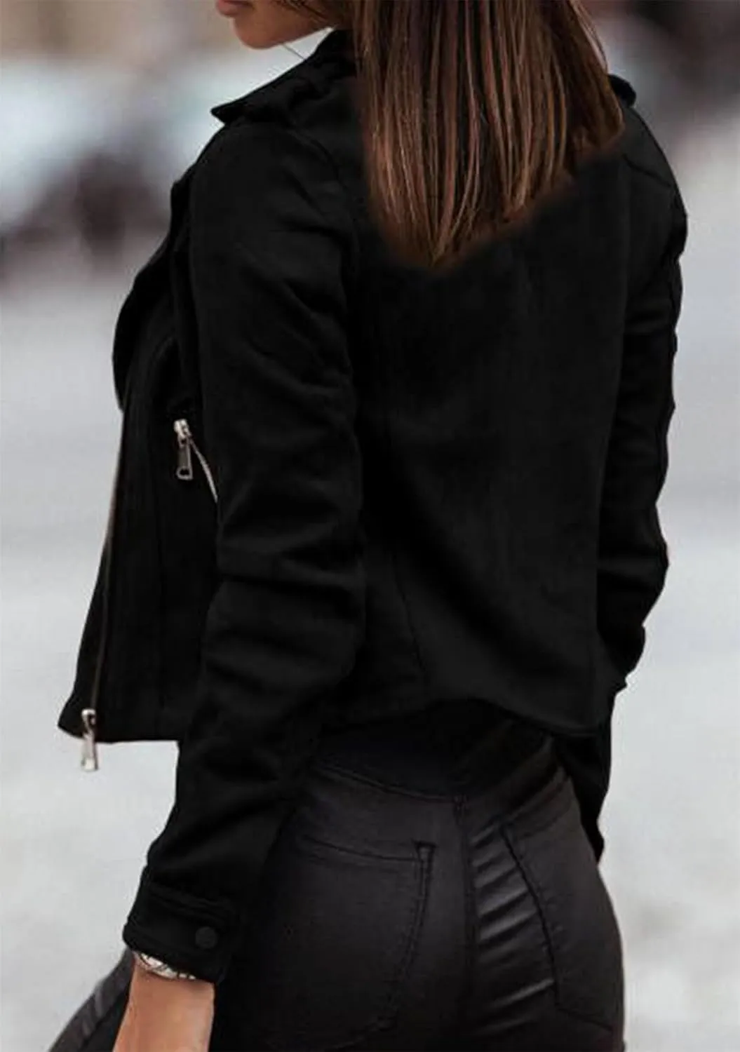 FLITAY Womens Oversized Lapel Jackets Faux Suede Fashion Jackets Motorcycle Winter Solid Color Coats