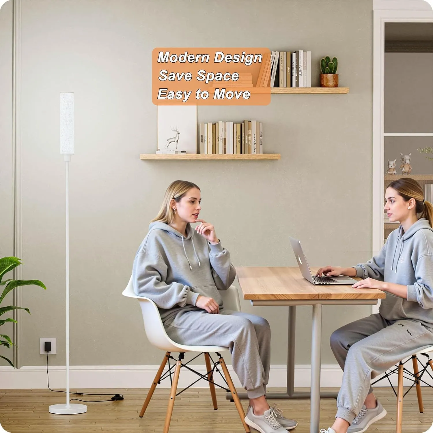 Floor Lamp with Remote Control, Floor Lamps for Living Room/Bedroom/Office, Stepless Adjustable 3000K-6000K Colors and 10-100% Brightness,Standing Light with Foot Switch (White Beige Linen)