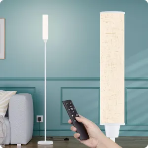 Floor Lamp with Remote Control, Floor Lamps for Living Room/Bedroom/Office, Stepless Adjustable 3000K-6000K Colors and 10-100% Brightness,Standing Light with Foot Switch (White Beige Linen)