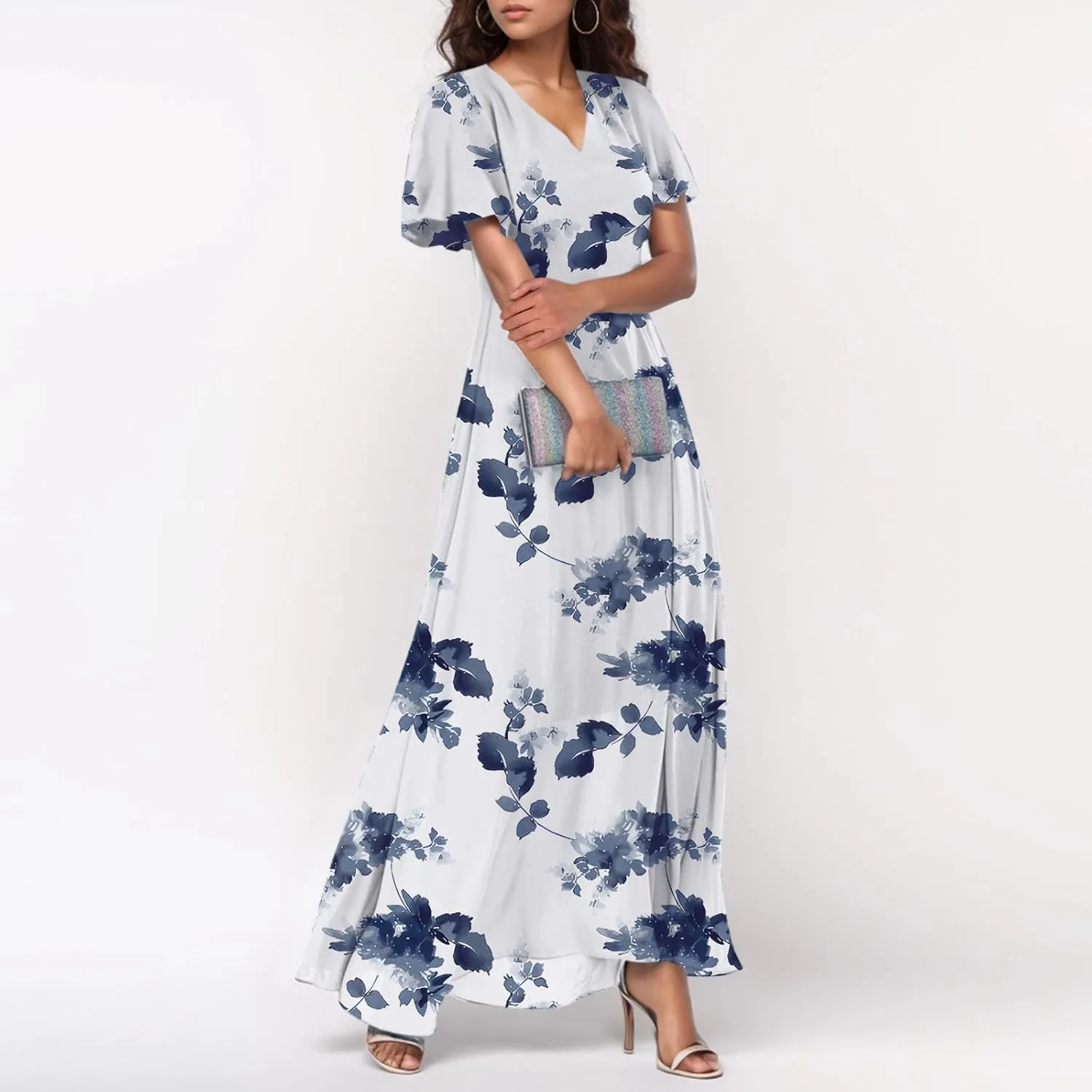 Floral Summer Maxi Dresses for Women Elegant Ruffle Sleeve Garden Party Dress Tulle Chiffon Wedding Guest Dresses