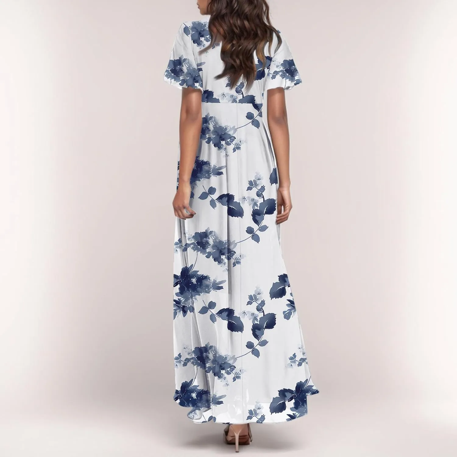 Floral Summer Maxi Dresses for Women Elegant Ruffle Sleeve Garden Party Dress Tulle Chiffon Wedding Guest Dresses