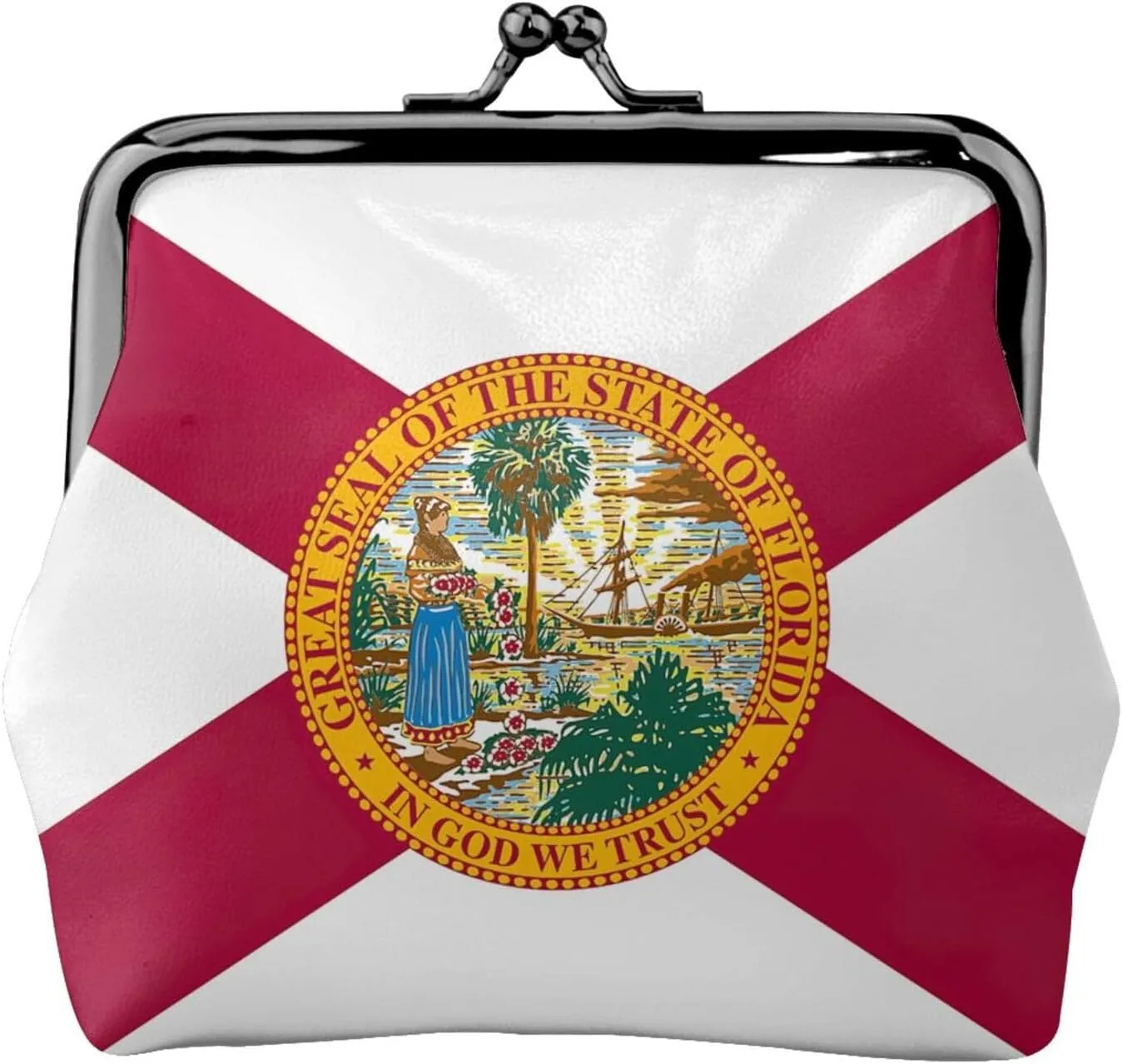 Florida flag print Coin Purse with Kiss Lock Buckle Small Change Purse Card Holder Coin Pouch for Women