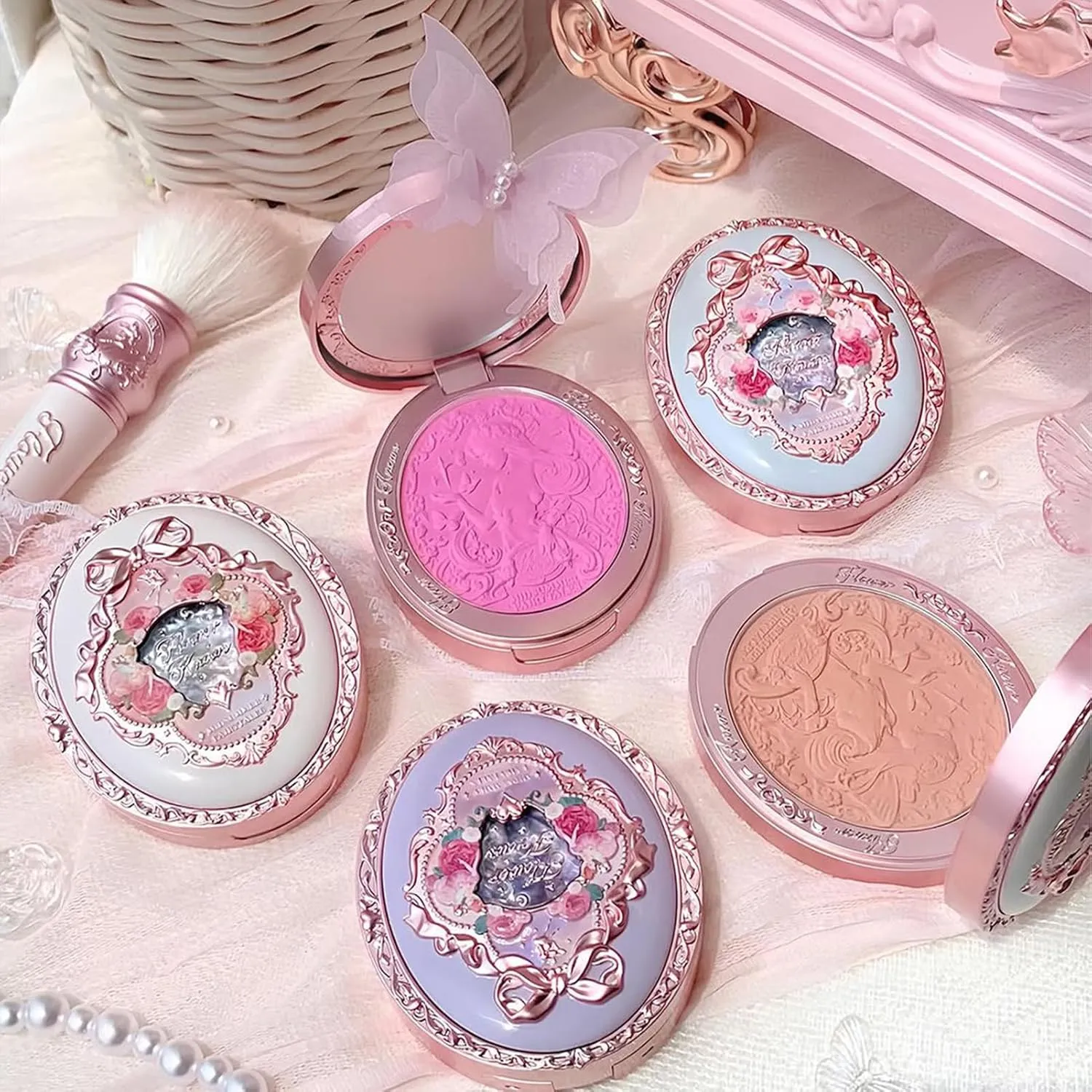 Flower Knows Midsummer Fairytales Velvet Embossed Blush,Fushia Matte Finish,Buildable & Blendable Powder Blush for cheeks,Highly Pigmented,Natural Flush for All Skin Tones(01 Blooming Days,5g)