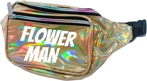 Flower Man Holographic Metallic Fanny Pack (Gold w/White Text)
