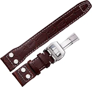 for IWC Pilot Mark Series Watch Band Genuine Leather Strap Accessories Male Rivet Cow Leather Wristband 22mm Watchbands (Color : Brown Silver Clasp, Size : 22mm)