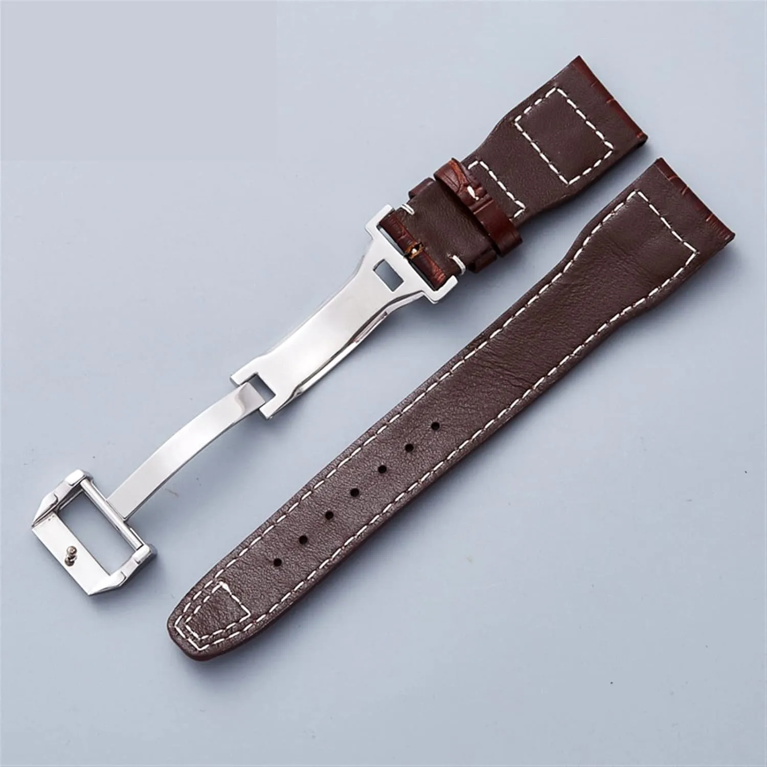 For IWC Pilot Mark series Watch band genuine leather strap accessories male rivet cow leather wristband 22mm Watchbands
