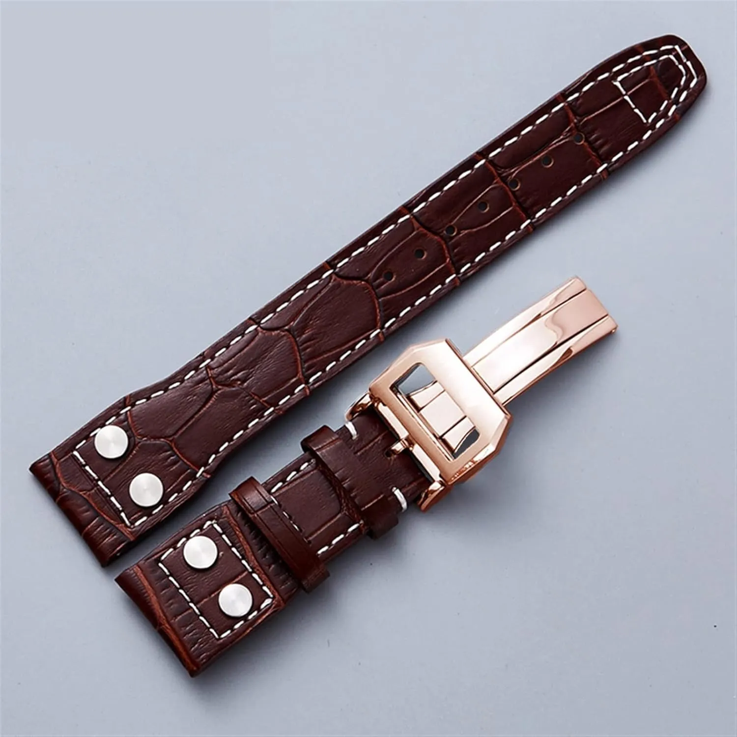 For IWC Pilot Mark series Watch band genuine leather strap accessories male rivet cow leather wristband 22mm Watchbands