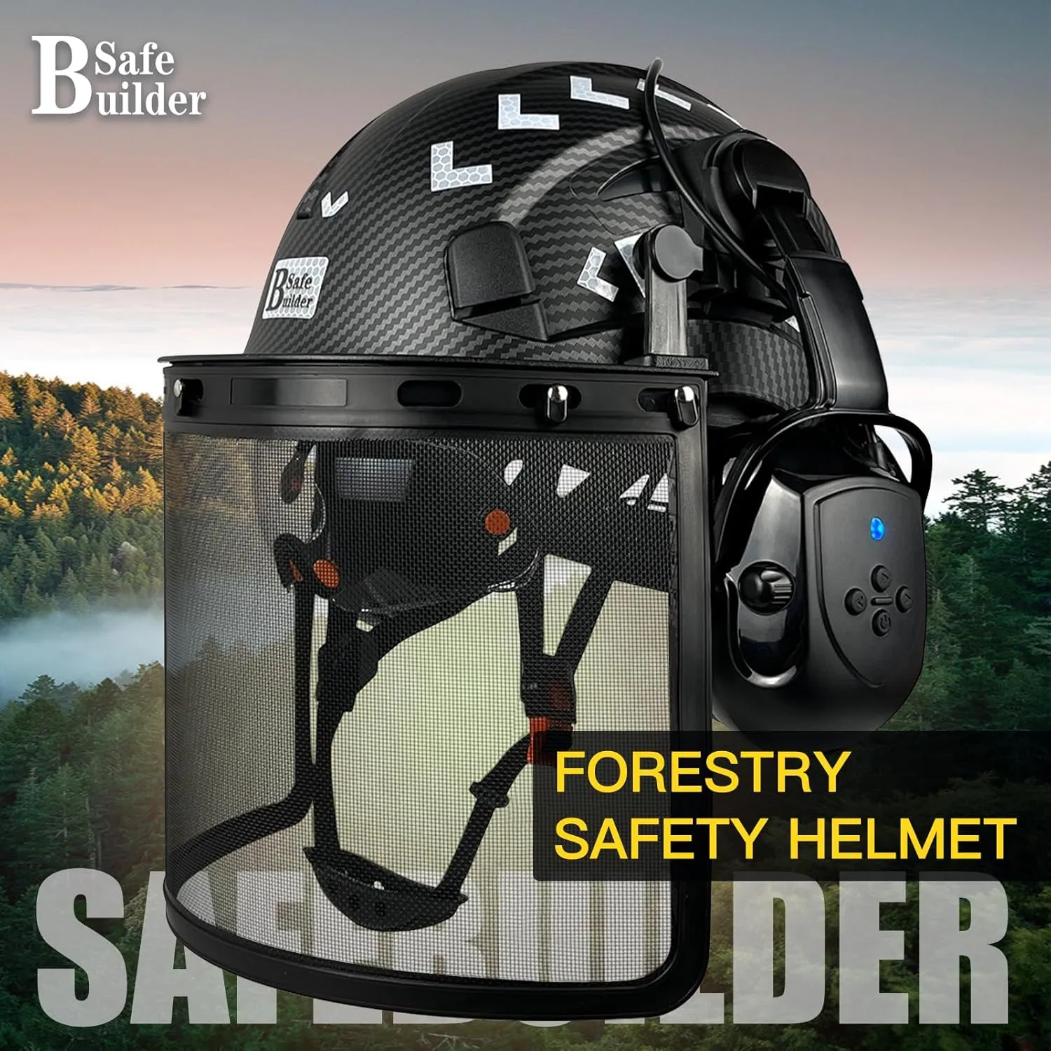 Forestry Chainsaw Tree Work Safety Helmet Vented Hard Hats w/Visor Bluetooth Ear Muffs Face Shield Outdoor Hardhats OSHA ANSI Z89.1