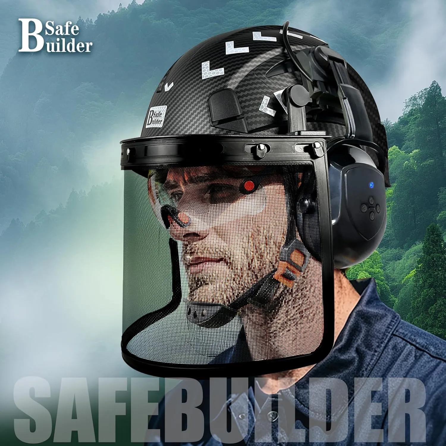 Forestry Chainsaw Tree Work Safety Helmet Vented Hard Hats w/Visor Bluetooth Ear Muffs Face Shield Outdoor Hardhats OSHA ANSI Z89.1