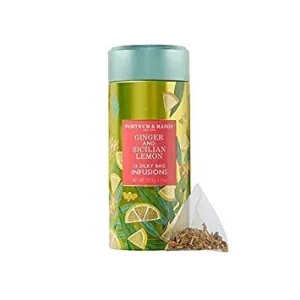 Fortnum and Mason British Tea, Ginger and Sicilian Lemon Infusion Tin, 15 Silky Tea Bags (1 Pack).
