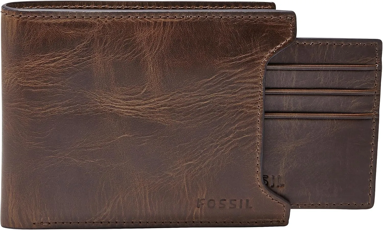 Fossil Men's Derrick Leather Bifold Sliding 2-in-1 with Removable Card Case Wallet, Dark Brown, (Model: ML3685201)