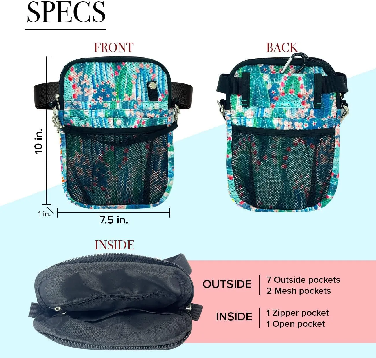 French KOKO Nursing Fanny Pack with Medical Gear Pockets and BONUS Extension Strap, Nurse Supplies Accessories Women Organizer Pouch Tool Belt Storage for Stethoscopes Emergency Cute Cactus