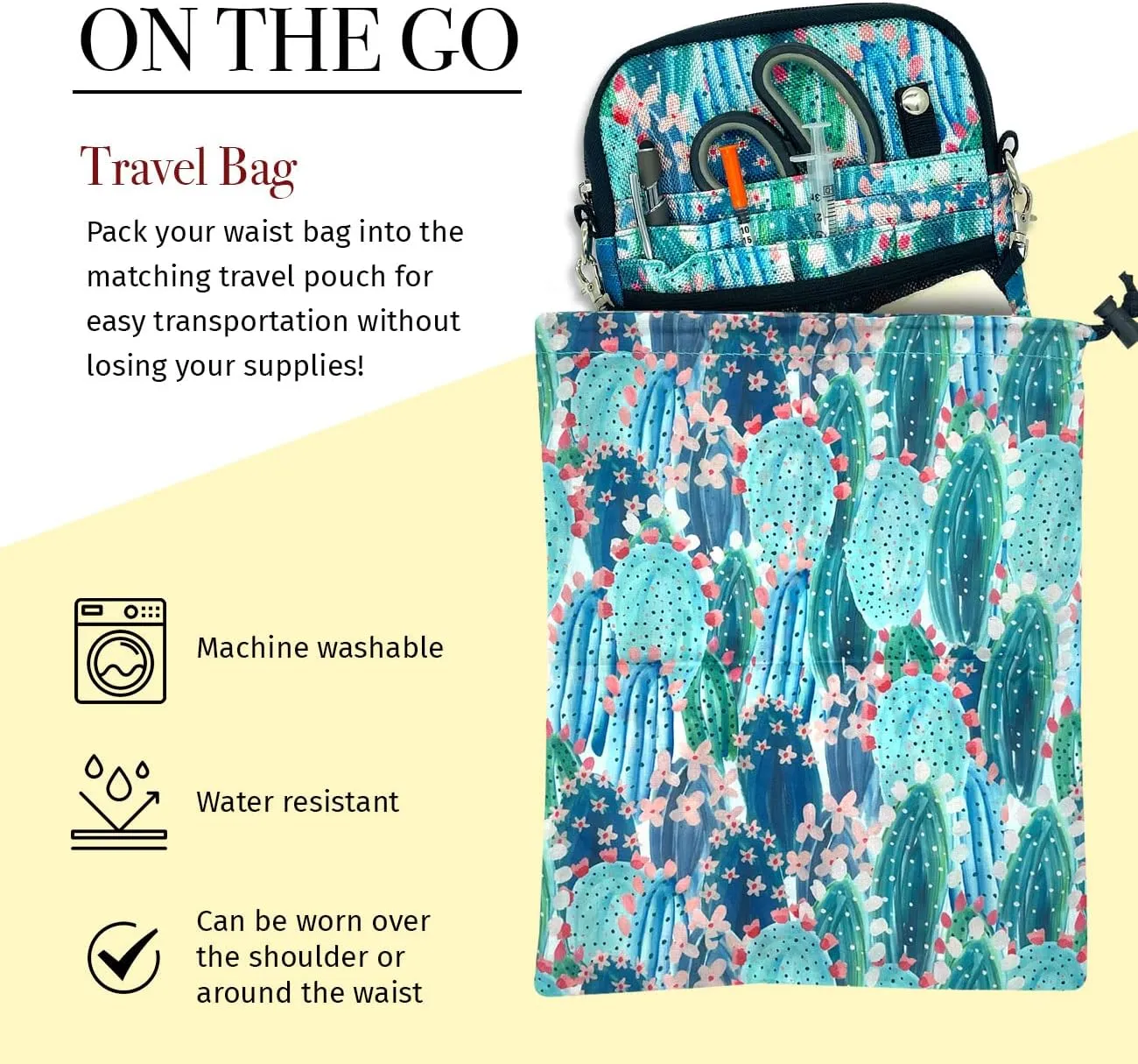 French KOKO Nursing Fanny Pack with Medical Gear Pockets and BONUS Extension Strap, Nurse Supplies Accessories Women Organizer Pouch Tool Belt Storage for Stethoscopes Emergency Cute Cactus