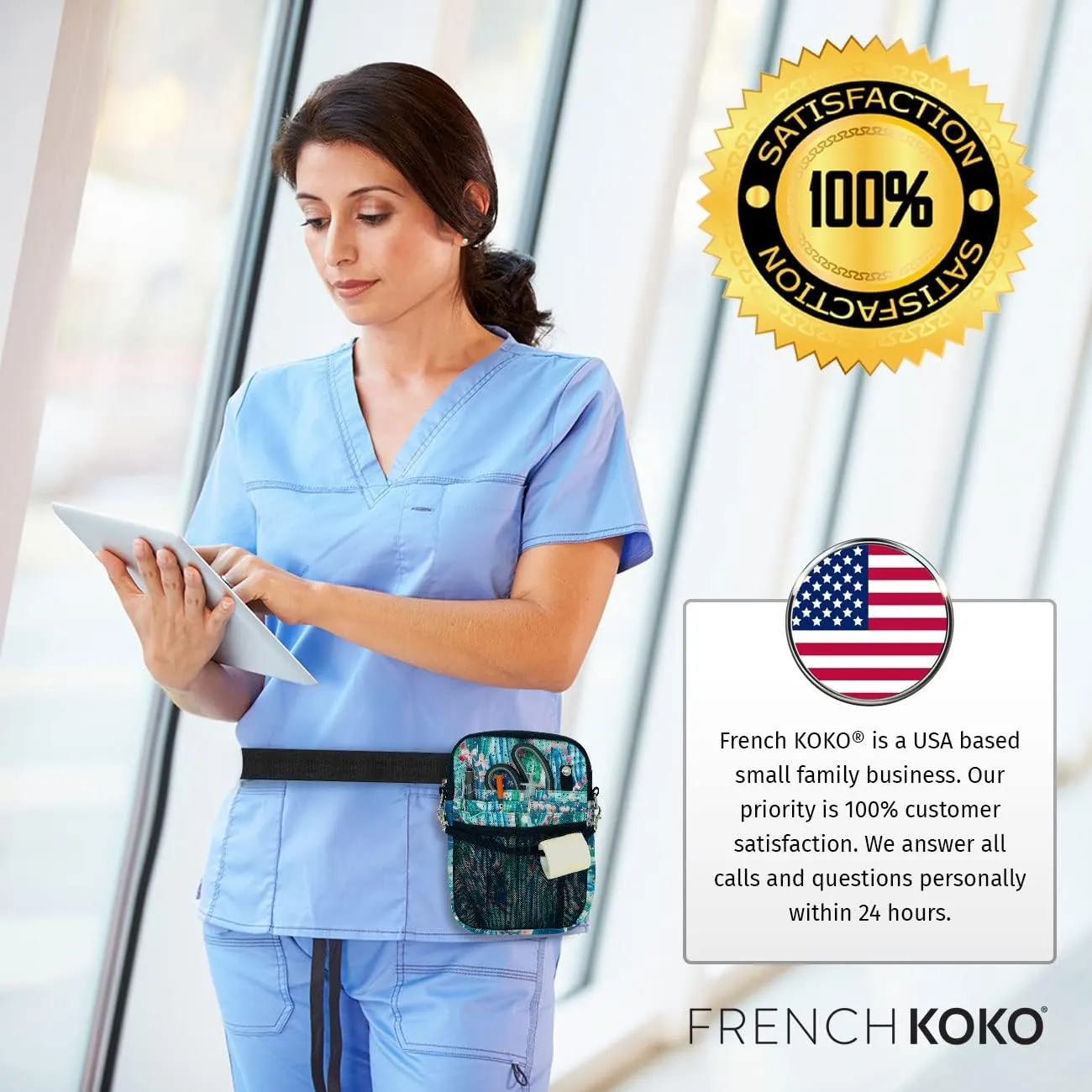 French KOKO Nursing Fanny Pack with Medical Gear Pockets and BONUS Extension Strap, Nurse Supplies Accessories Women Organizer Pouch Tool Belt Storage for Stethoscopes Emergency Cute Cactus