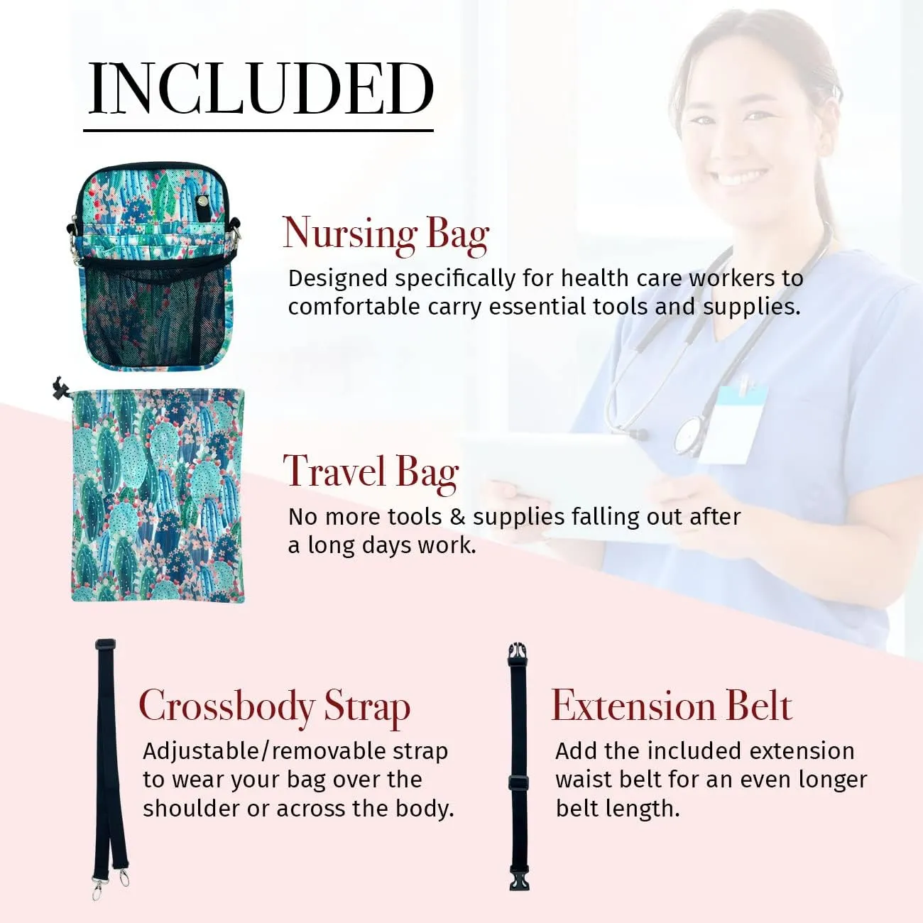 French KOKO Nursing Fanny Pack with Medical Gear Pockets and BONUS Extension Strap, Nurse Supplies Accessories Women Organizer Pouch Tool Belt Storage for Stethoscopes Emergency Cute Cactus