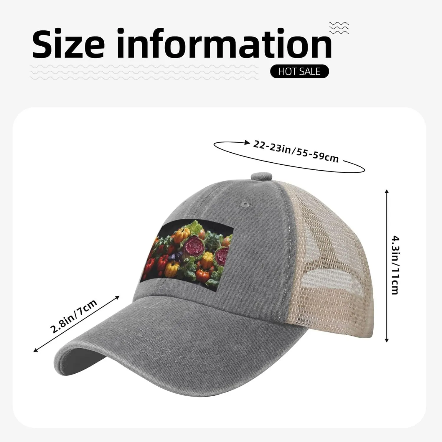 Fresh Cabbage Mesh Trucker Hat Mesh Snapback,Trendy Cowboy Cap for Sports and Headwear