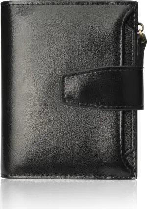 FT FUNTOR Small Wallet for Women Genuine Leather Bifold Compact RFID Blocking Zipper Pocket Ladies Credit Card Slots Purse with ID Window