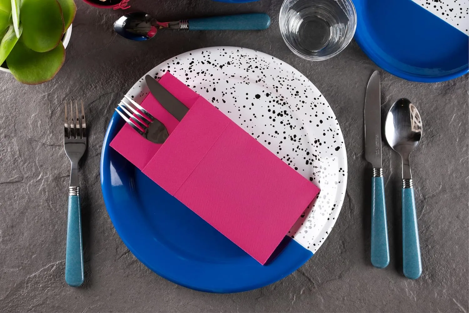 Fuchsia Dinner Napkins Cloth Like with Built-in Flatware Pocket, Linen-Feel Absorbent Disposable Paper Hand Napkins for Kitchen, Bathroom, Parties, Weddings, Dinners or Events, 1/8 Fold, Pack of 50