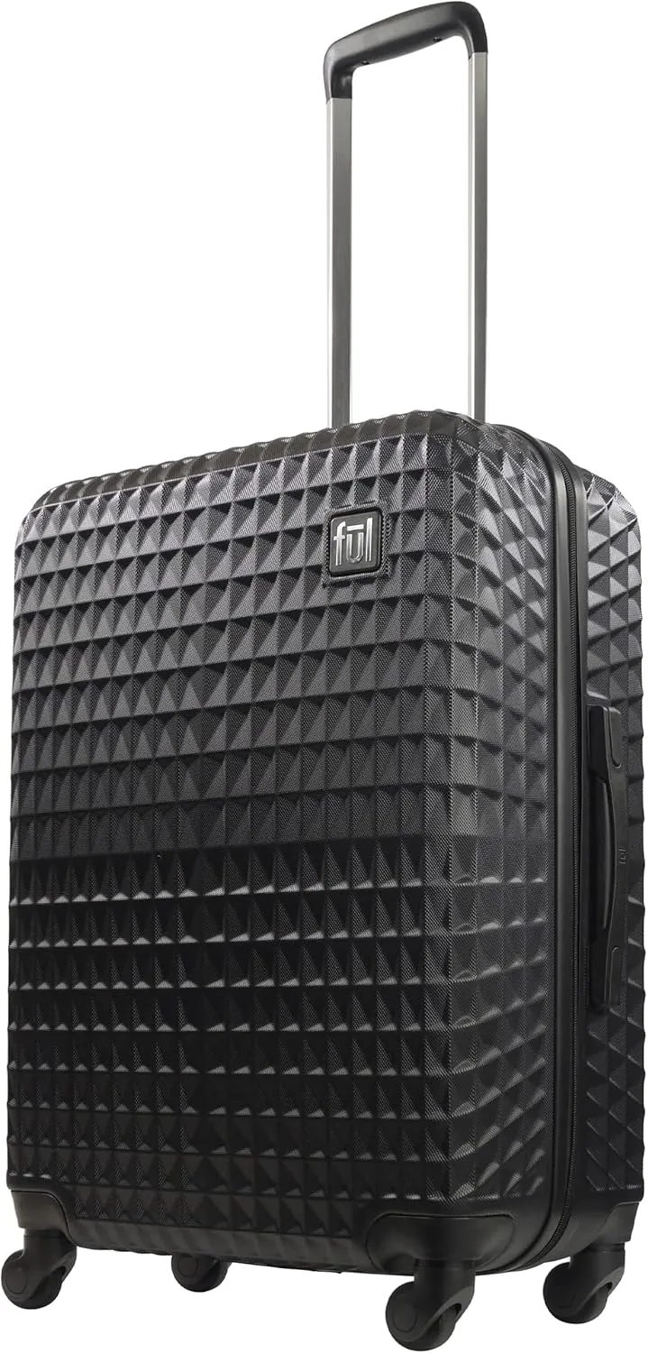 FUL Geo Rolling Luggage, Hardshell Suitcase with Wheels, Black, 26 Inch