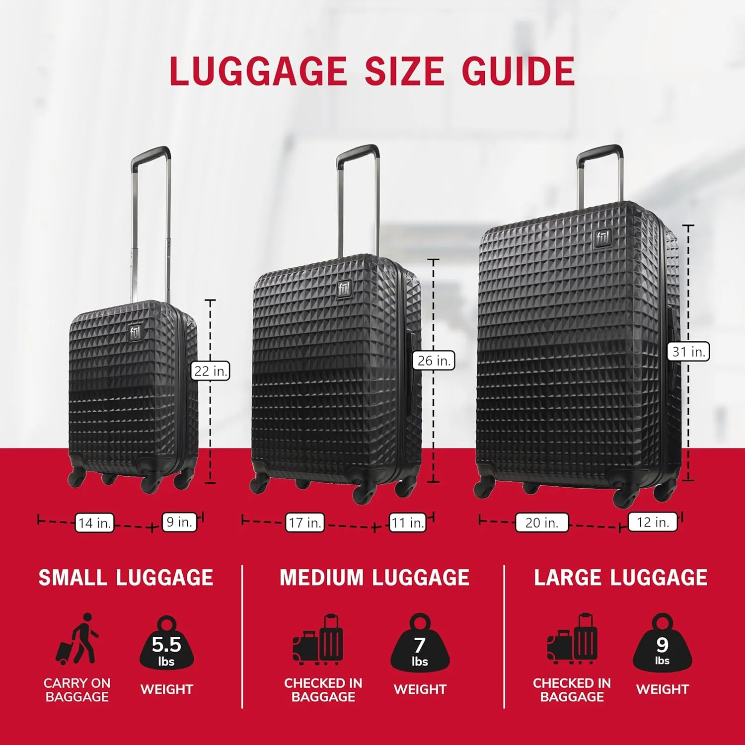 FUL Geo Rolling Luggage, Hardshell Suitcase with Wheels, Black, 26 Inch