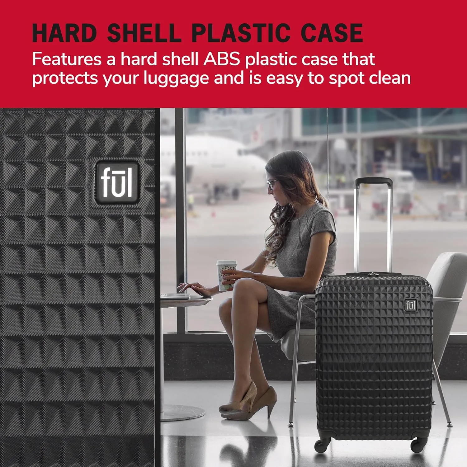 FUL Geo Rolling Luggage, Hardshell Suitcase with Wheels, Black, 26 Inch