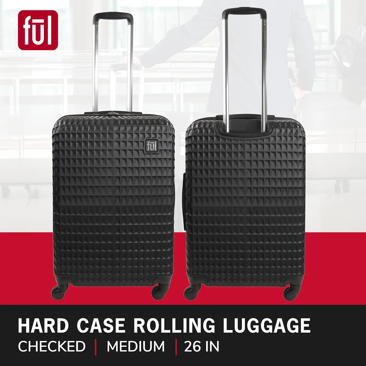 FUL Geo Rolling Luggage, Hardshell Suitcase with Wheels, Black, 26 Inch