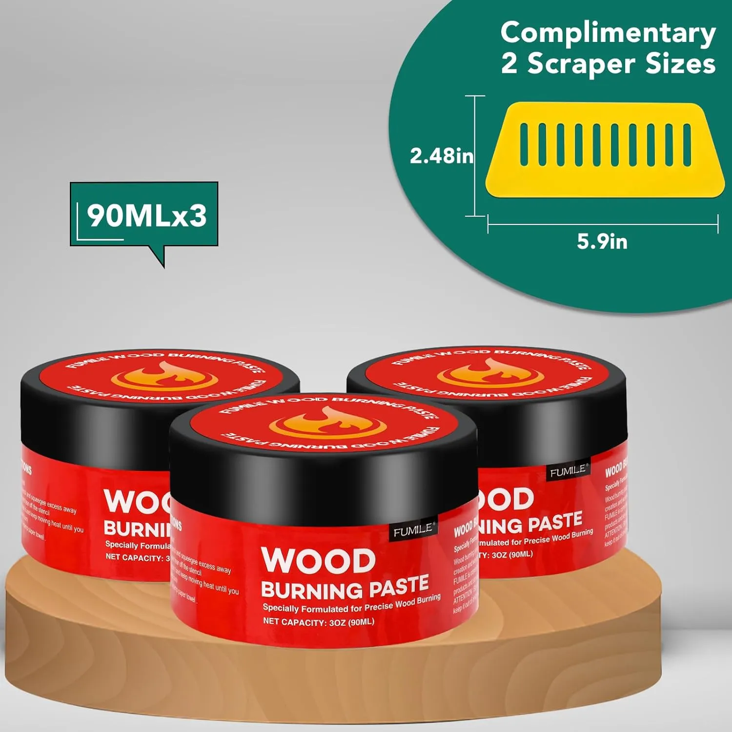 FUMILE 9.2OZ Wood Burning Paste -3 Bottles with 2 squeegees! Wood Burning Paste for Wood, Canvas, Denim Fabric, Leather & More