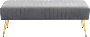 Furniliving 44 Inch Bedroom Benches, Upholstered Tufted Striped Fabric Ottoman Bench with X-Shaped Metal Legs for Living Room, Solid Wood Indoor Bench for Foyer (Grey)