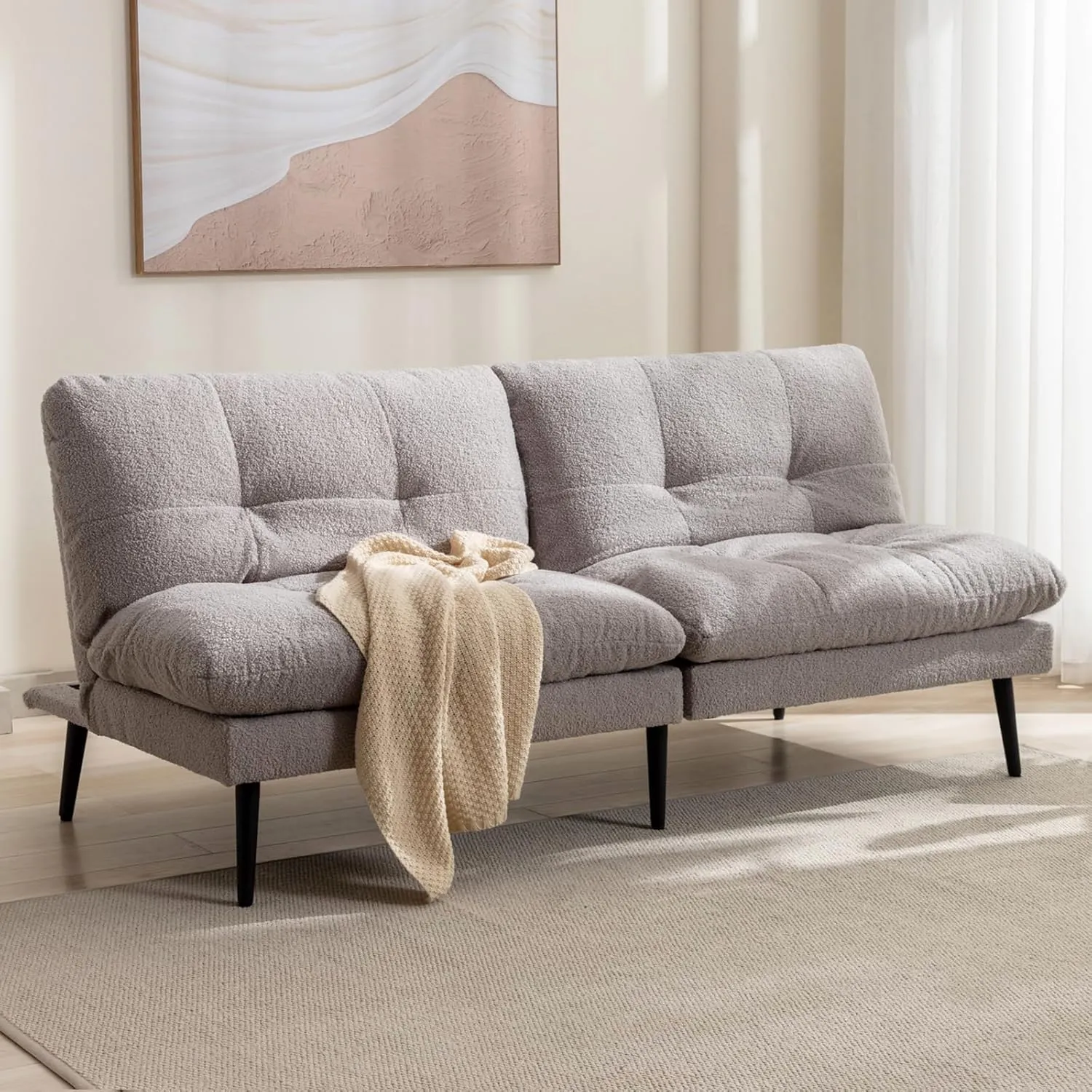 Futon Sofa Bed, Convertible Sleeper Futon Couch Bed Adjustable Backrest Couch Small Splitback Loveseat Modern Sofa for Living Room, Bedroom, Apartment, Office, Grey