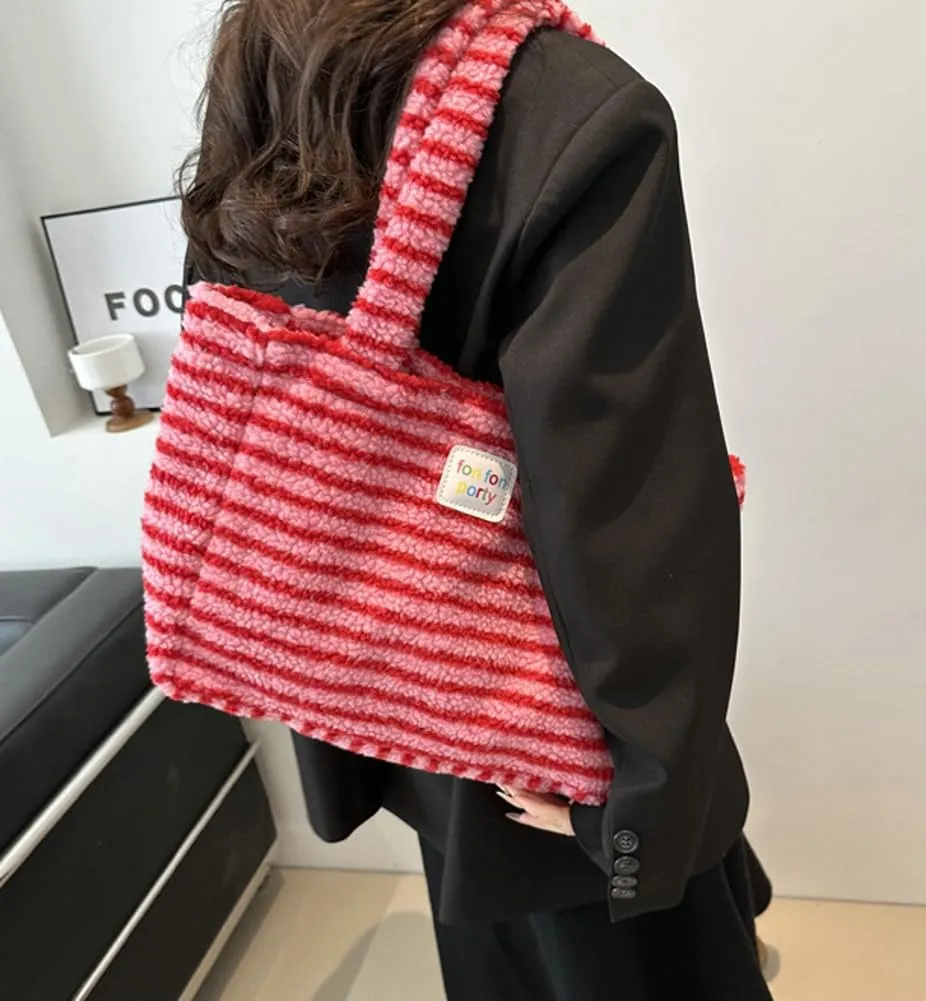 Fuzzy Tote Bag for Women Underarm Bag Shoulder Bag Large Handbag Purse Faux Fur Shopping Dating Bag