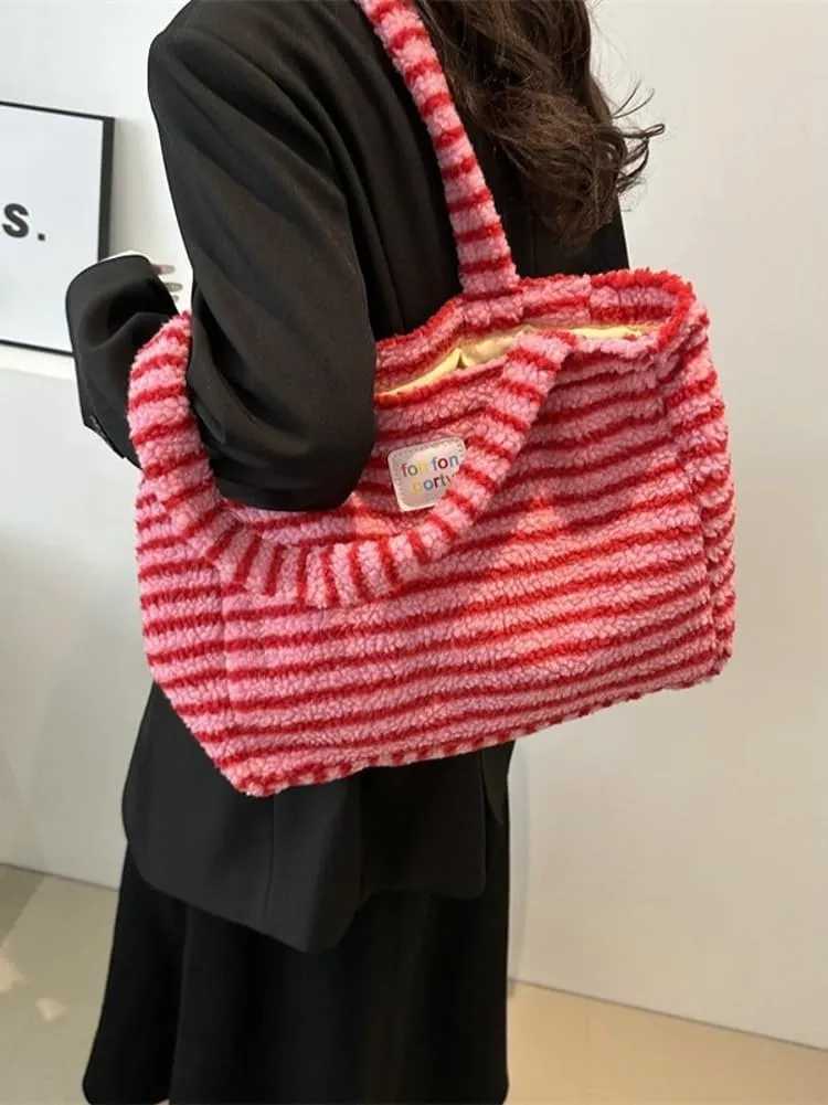 Fuzzy Tote Bag for Women Underarm Bag Shoulder Bag Large Handbag Purse Faux Fur Shopping Dating Bag