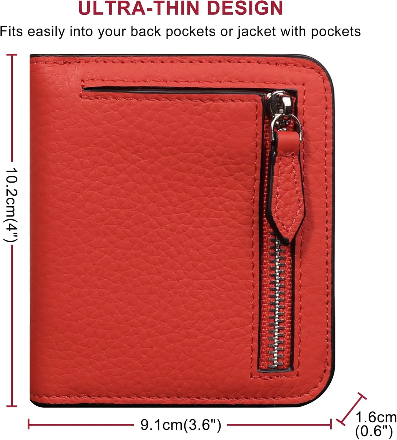 GADIEMKENSD Small Wallet Women Purses RFID Blocking Leather Bi-fold Card Holder with Zip Coin Pocket Stitch Purse for Lanyard Oyster Cards Bus Cards Protector Pouch with Card Cash Slots Red