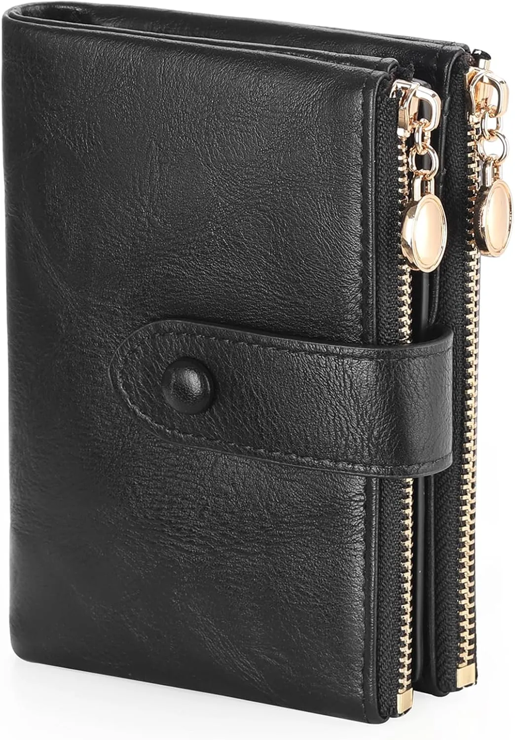 GAEKEAO Small Wallets for Women Leather RFID Blocking Bifold Double Zipper Pockets Wallet Card Case Purse with 2 ID Windows