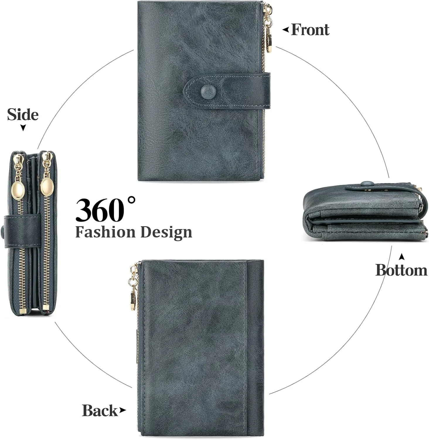 GAEKEAO Small Wallets for Women Leather RFID Blocking Bifold Double Zipper Pockets Wallet Card Case Purse with 2 ID Windows