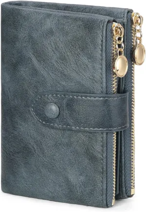 GAEKEAO Small Wallets for Women Leather RFID Blocking Bifold Double Zipper Pockets Wallet Card Case Purse with 2 ID Windows