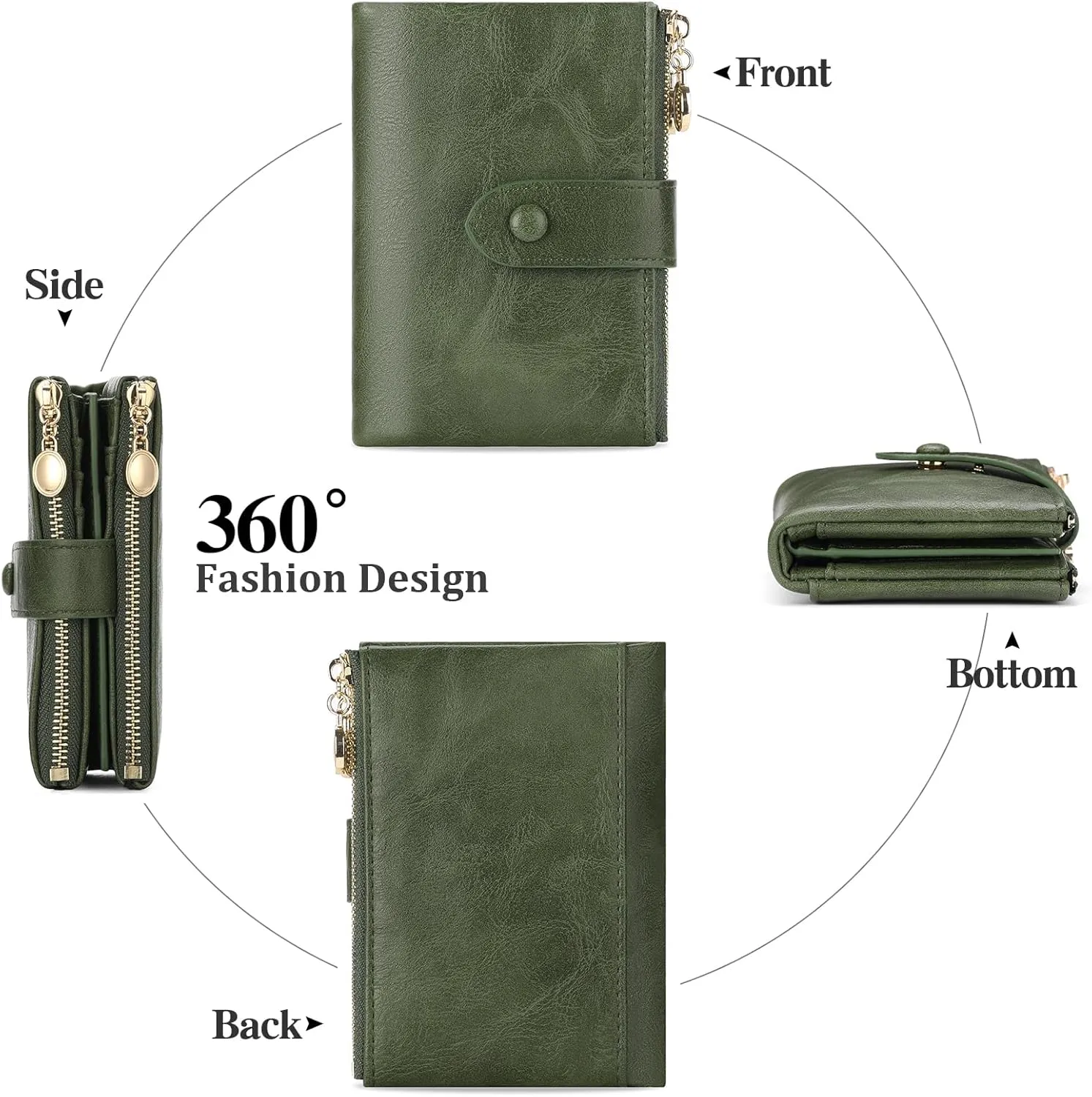 GAEKEAO Small Wallets for Women Leather RFID Blocking Bifold Double Zipper Pockets Wallet Card Case Purse with 2 ID Windows