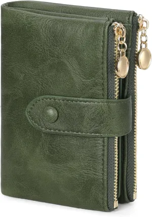 GAEKEAO Small Wallets for Women Leather RFID Blocking Bifold Double Zipper Pockets Wallet Card Case Purse with 2 ID Windows