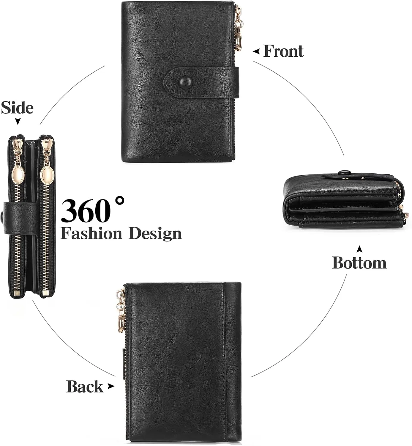 GAEKEAO Small Wallets for Women Leather RFID Blocking Bifold Double Zipper Pockets Wallet Card Case Purse with 2 ID Windows