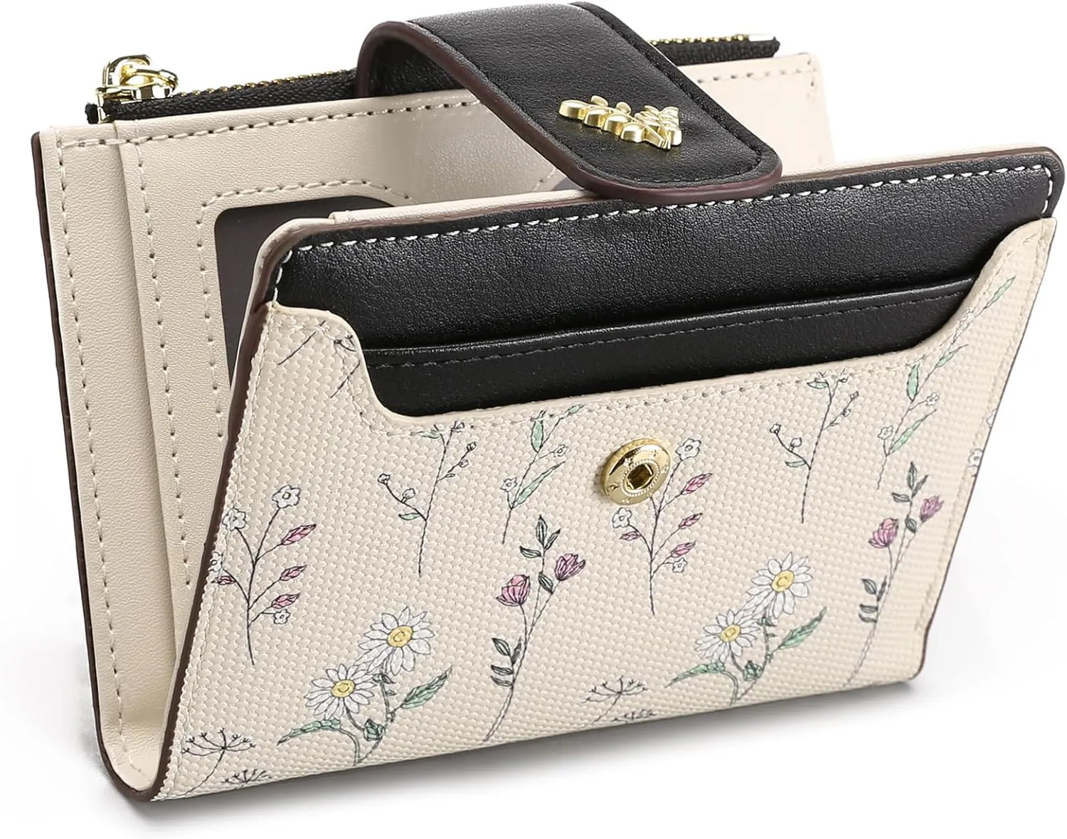 GAEKEAO Small Wallets for Women RFID Blocking Leather Bifold Zipper Pocket Wallet Credit Card Holder with ID Window