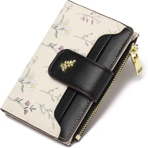 GAEKEAO Small Wallets for Women RFID Blocking Leather Bifold Zipper Pocket Wallet Credit Card Holder with ID Window