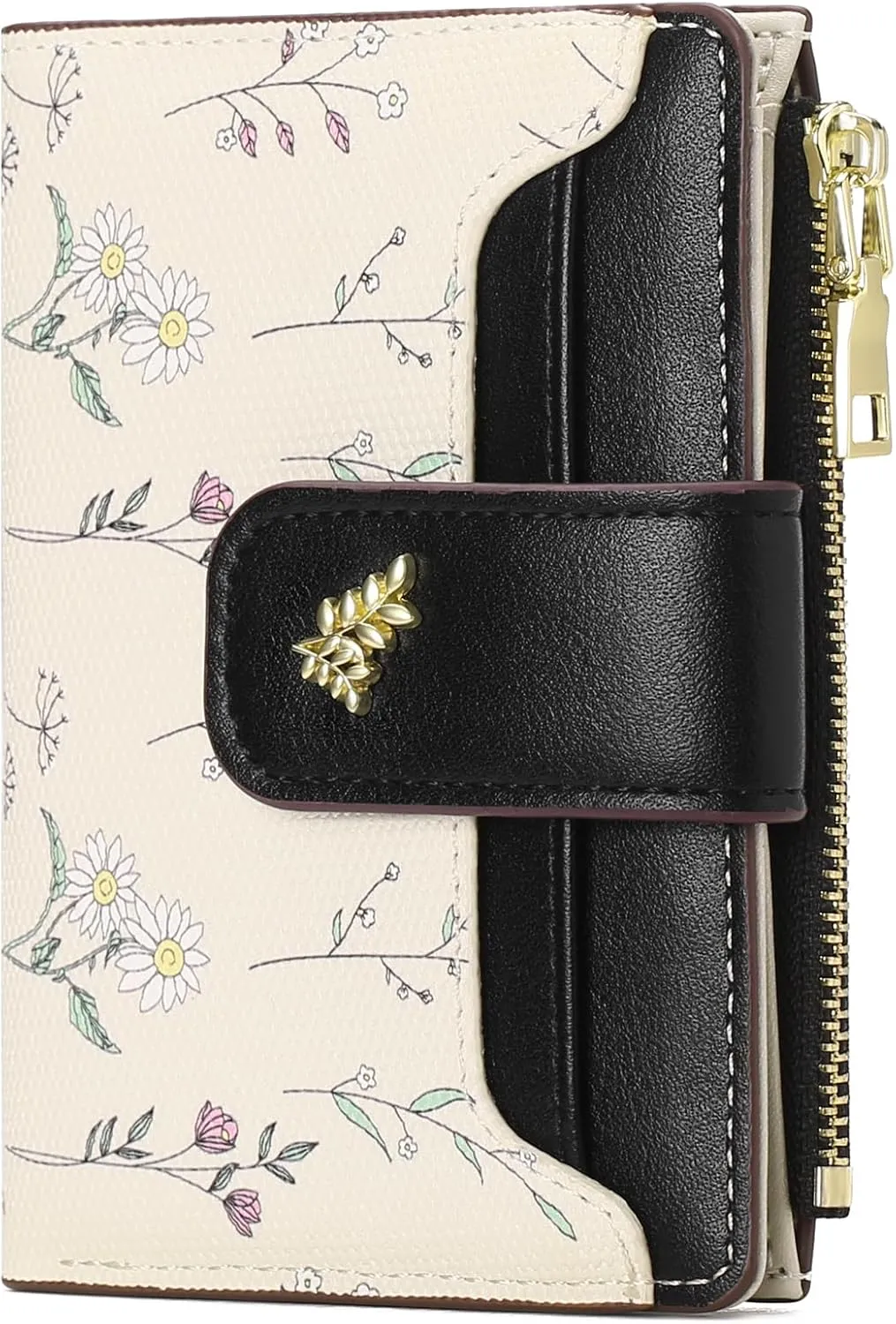 GAEKEAO Small Wallets for Women RFID Blocking Leather Bifold Zipper Pocket Wallet Credit Card Holder with ID Window
