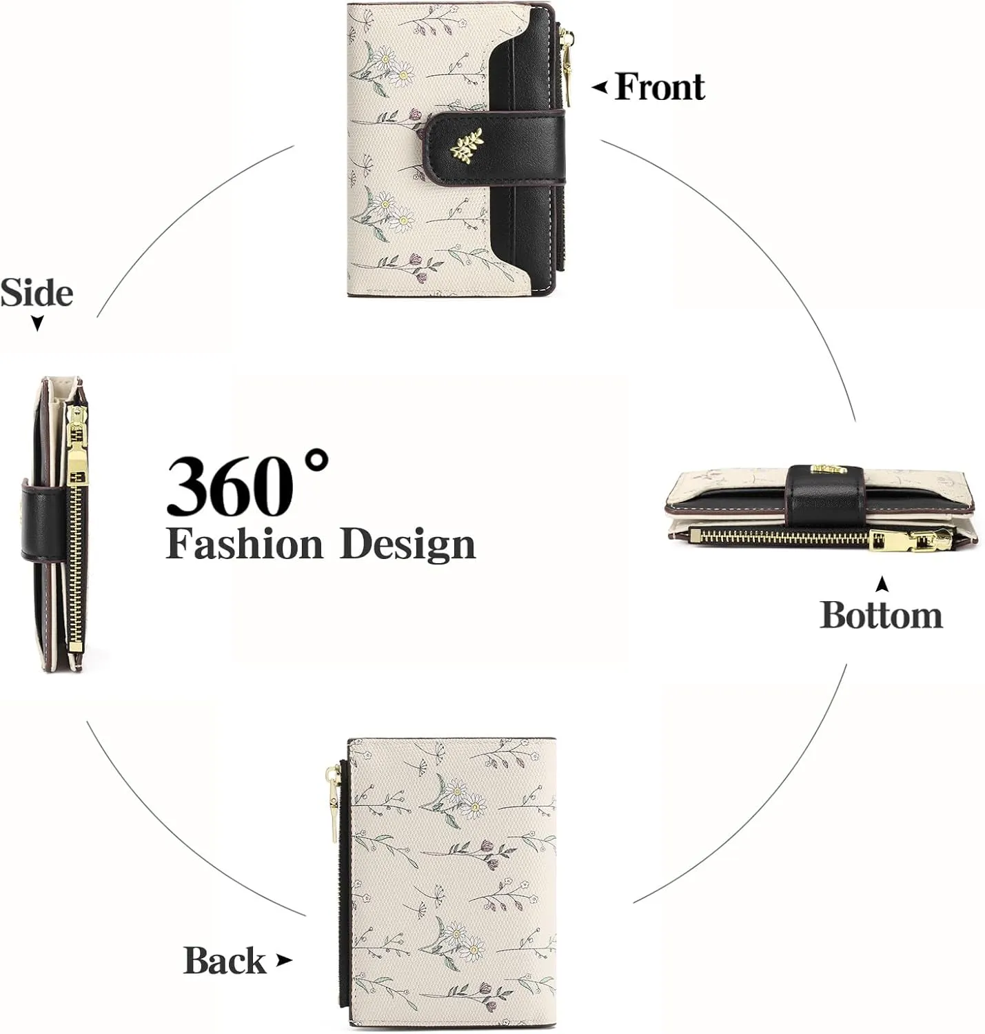 GAEKEAO Small Wallets for Women RFID Blocking Leather Bifold Zipper Pocket Wallet Credit Card Holder with ID Window