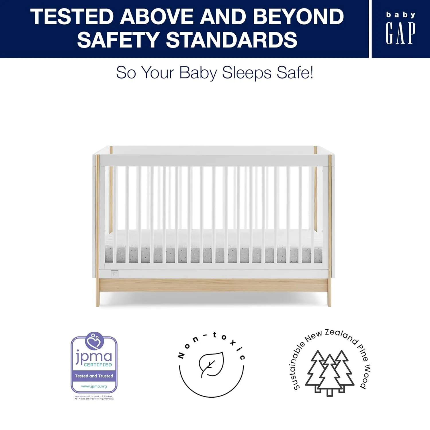 GAP babyGap Tate 4-in-1 Convertible Crib - Greenguard Gold Certified, Bianca White/Natural