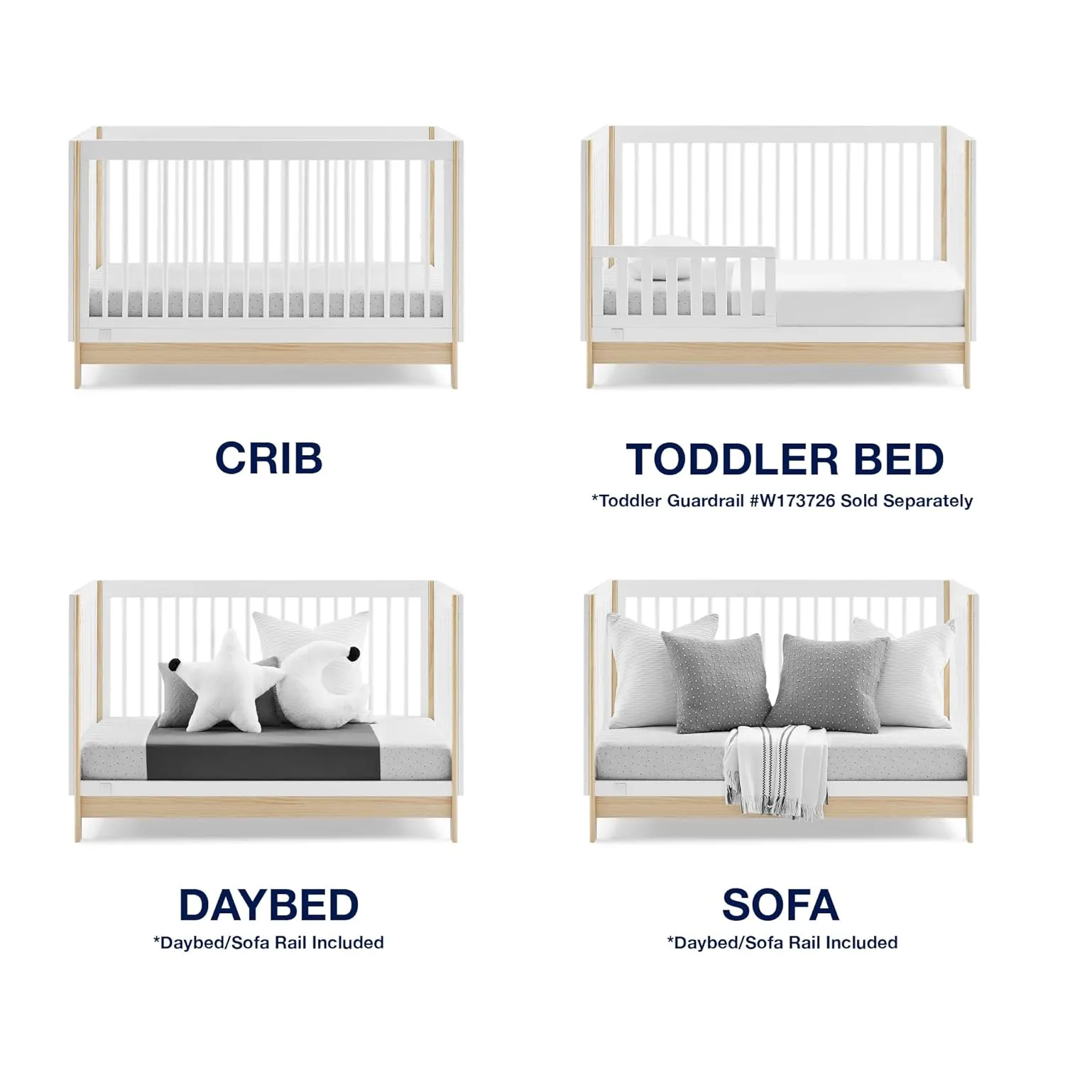 GAP babyGap Tate 4-in-1 Convertible Crib - Greenguard Gold Certified, Bianca White/Natural