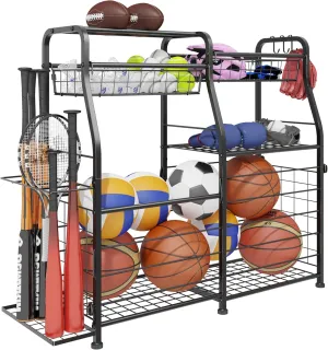 Garage Organizer - Sports Equipment Rack, Indoor/Outdoor, Black