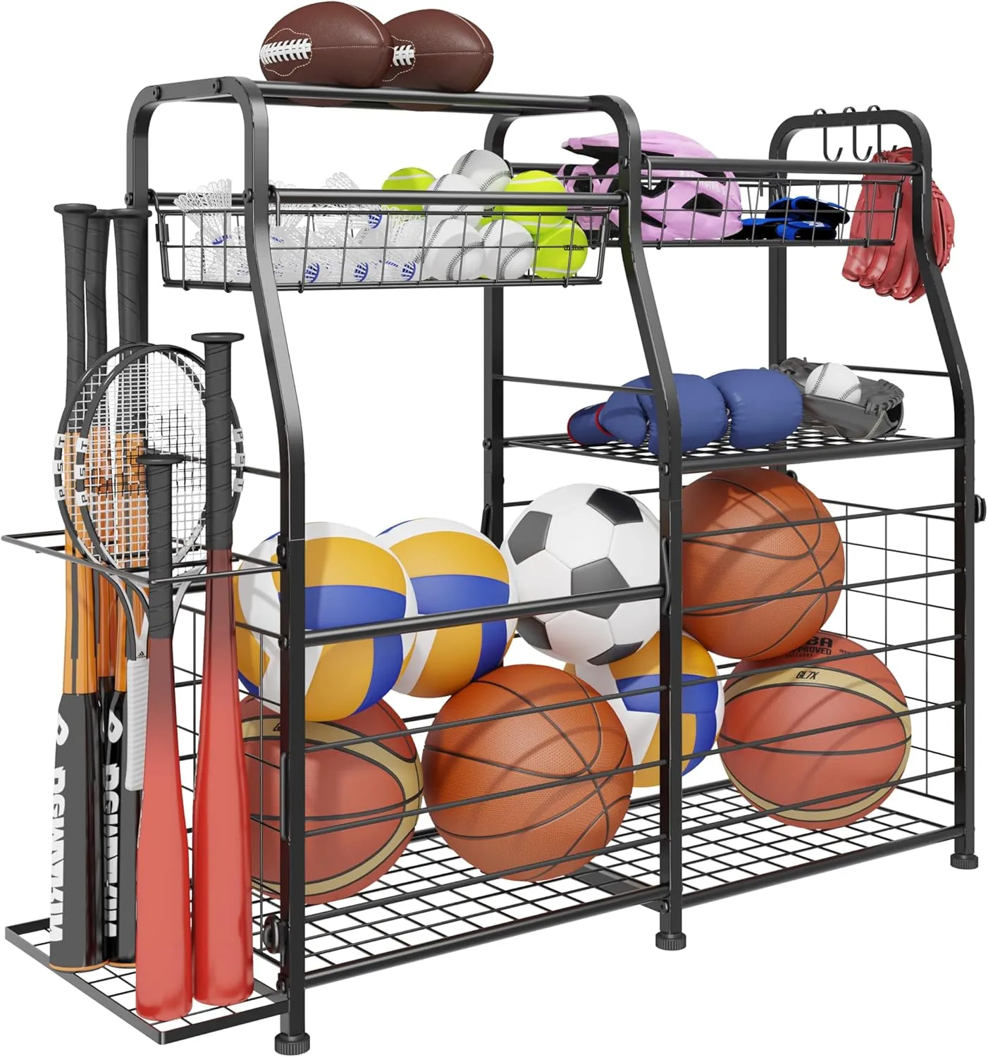 Garage Organizer - Sports Equipment Rack, Indoor/Outdoor, Black