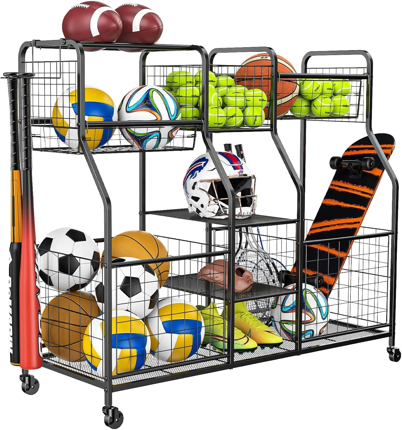 Garage Sports Equipment Organizer, Garage Ball Storage Rack, Garage Organizer System, Indoor/Outdoor Shelf Rack for Sports Gear