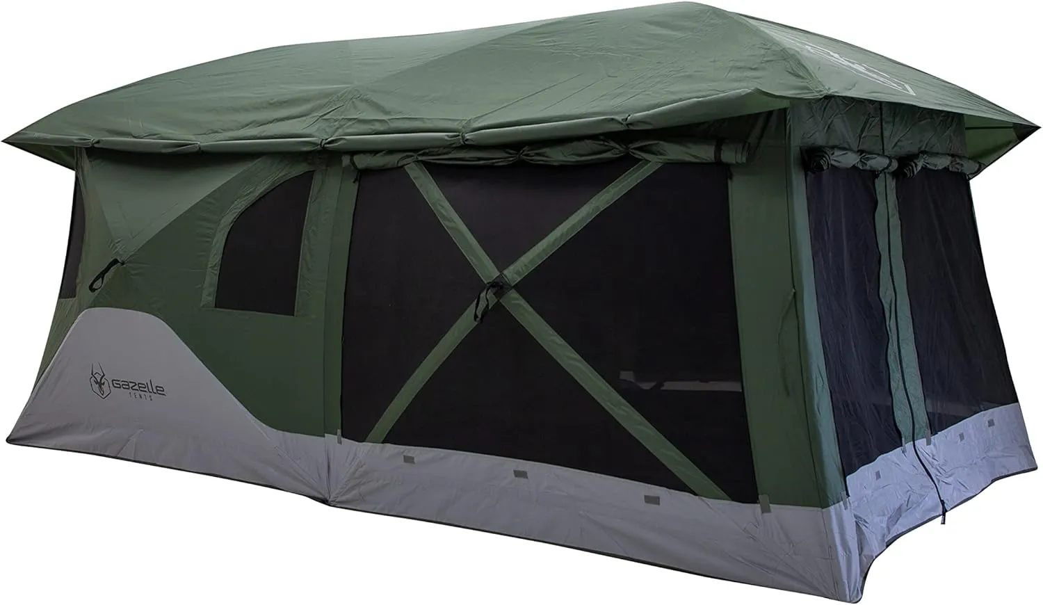 Gazelle Tents T3 Tandem GT350GR Pop-Up Portable Camping Hub Tent, Easy Instant Set up in 90 Seconds, Alpine Green, 6-Person, Family, Overlanding, 82" x 152"